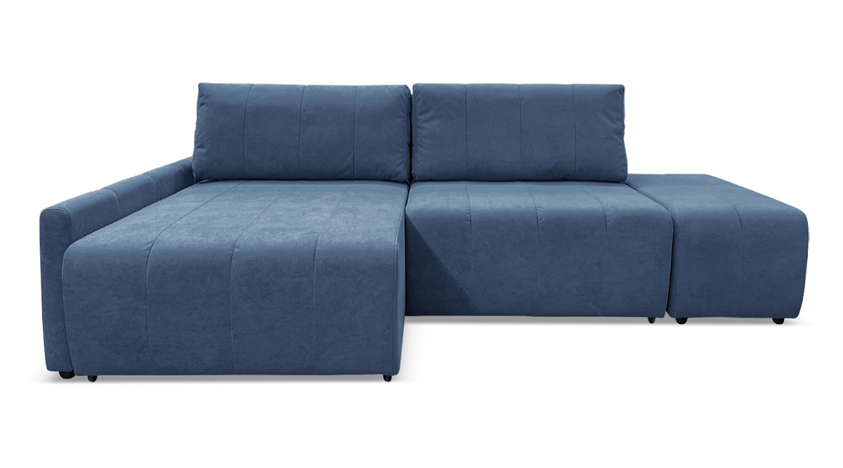 Угловой диван Оникс с пуфом  Синий велюр